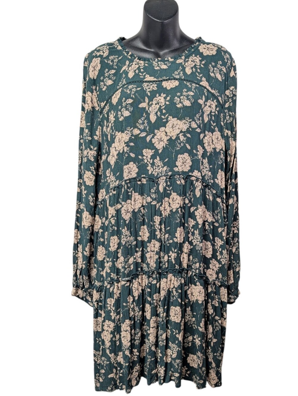 Knox Rose Dress Women's Size L Green Ivory Floral Tiered Button Knee Length NWT